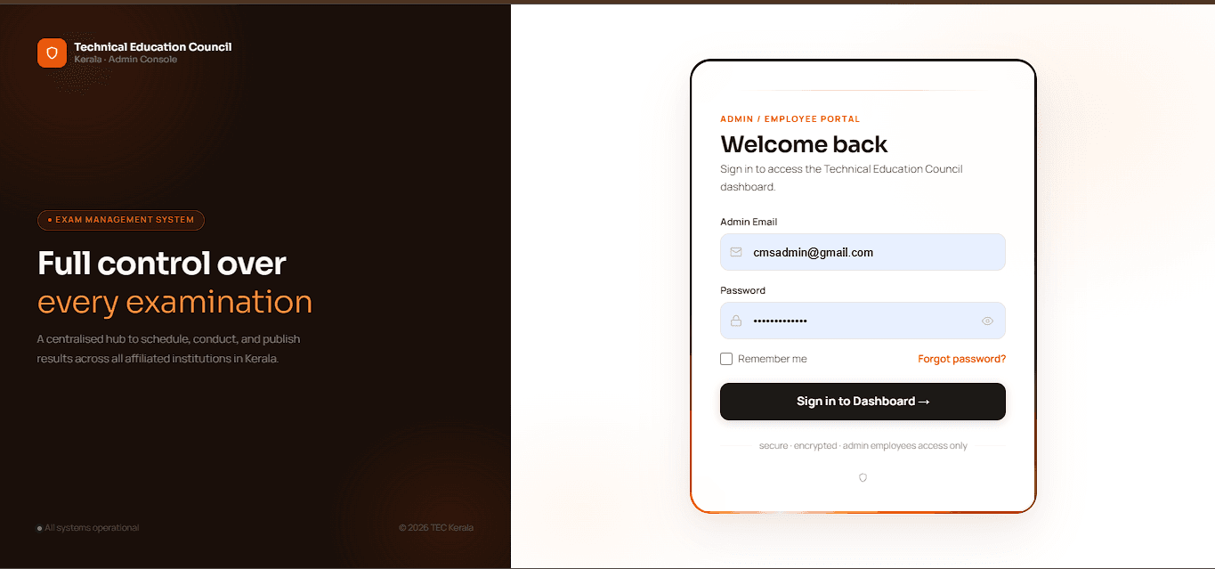 Admin login: Secure sign-in for administrators.